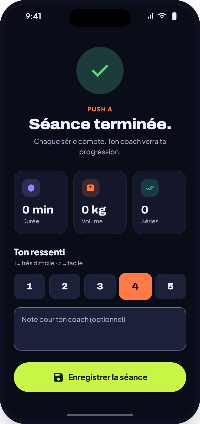 Écran de fin de séance