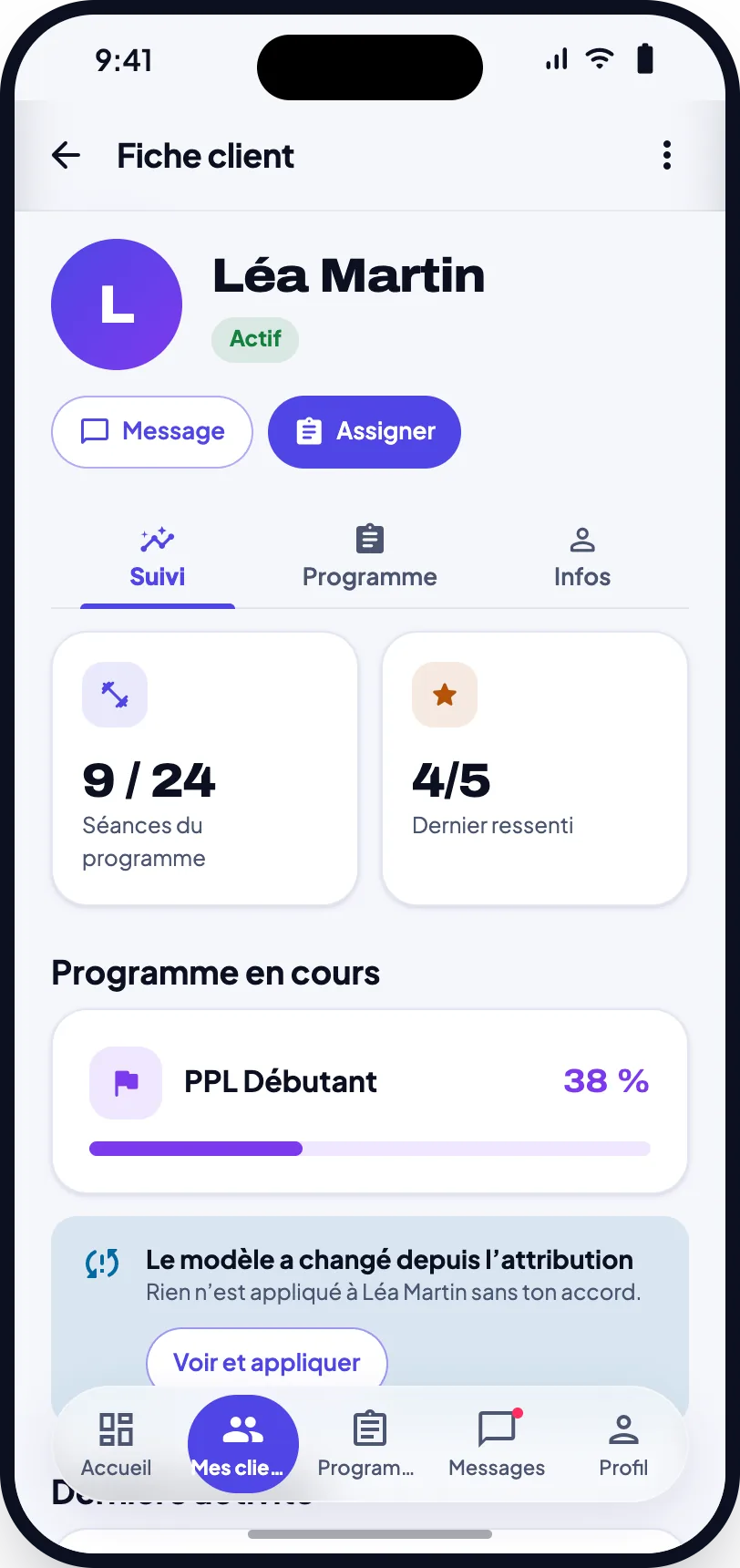 Fiche client côté coach