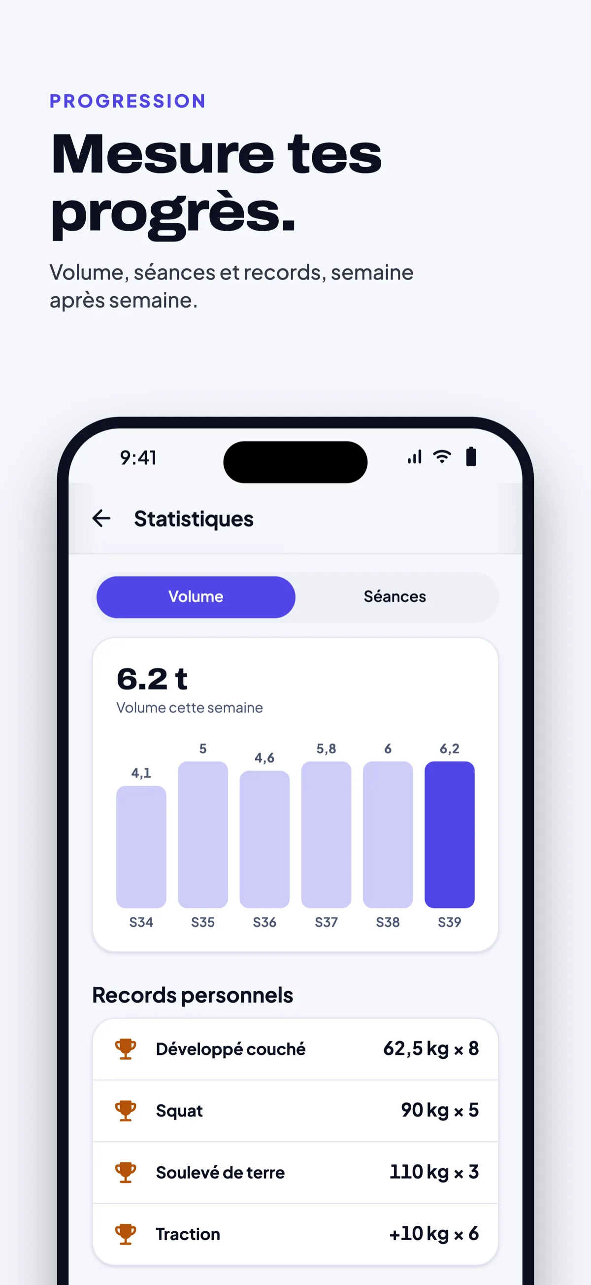 Mesure tes progrès : volume hebdomadaire et records personnels